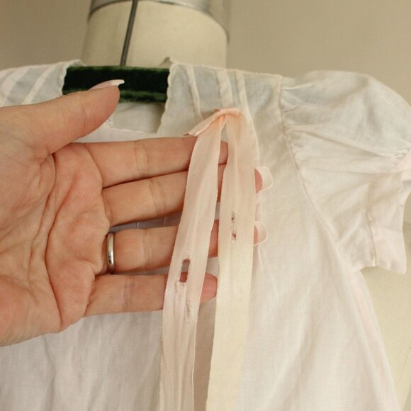 Vintage 1950s 1960s Baby Dress, Handmade Embroidered Pink Linen Little Girls - Picture 7 of 10